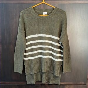 Alya Green Striped Hi Lo Sweater